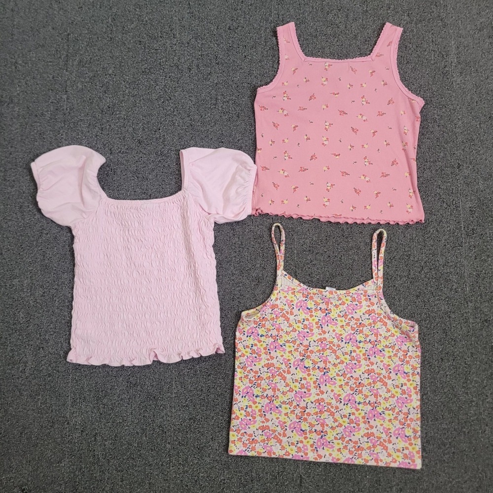 Old Navy XL Girls Top Bundle Pink Floral Smocked Puff Sleeve Tank Cami 3pc - Picture 6 of 6